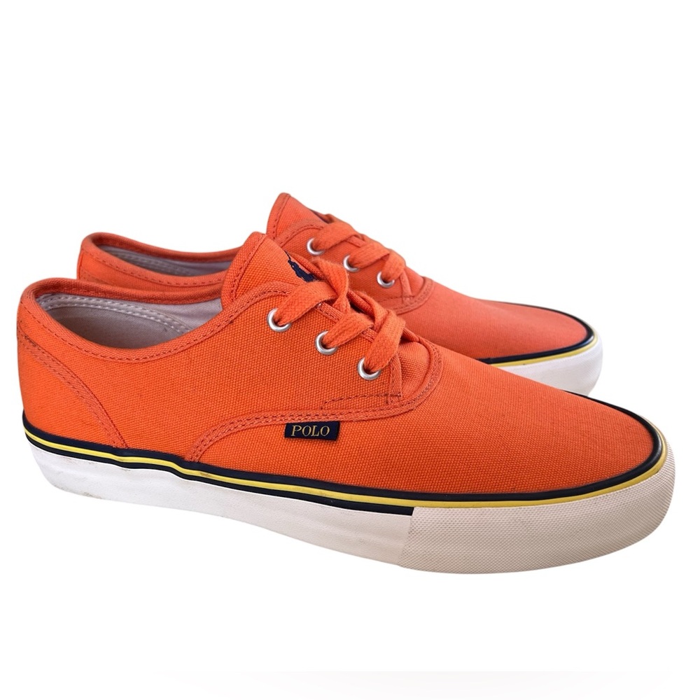 Ralph Lauren Polo Morray Bright Orange Canvas Low-Top Sneakers Size 10.5 - Picture 13 of 16